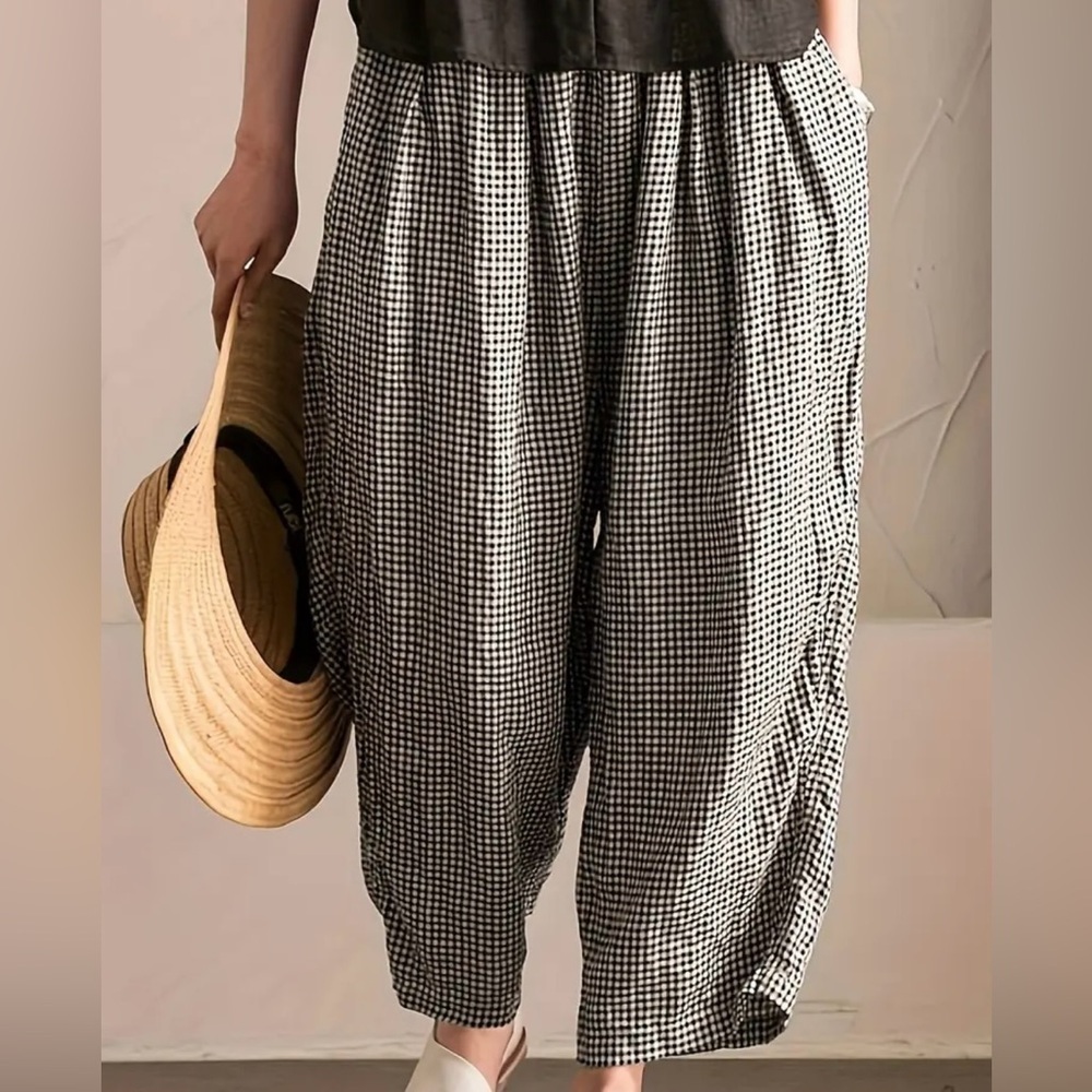 Stylish Black and White Checkered Women's Pants
